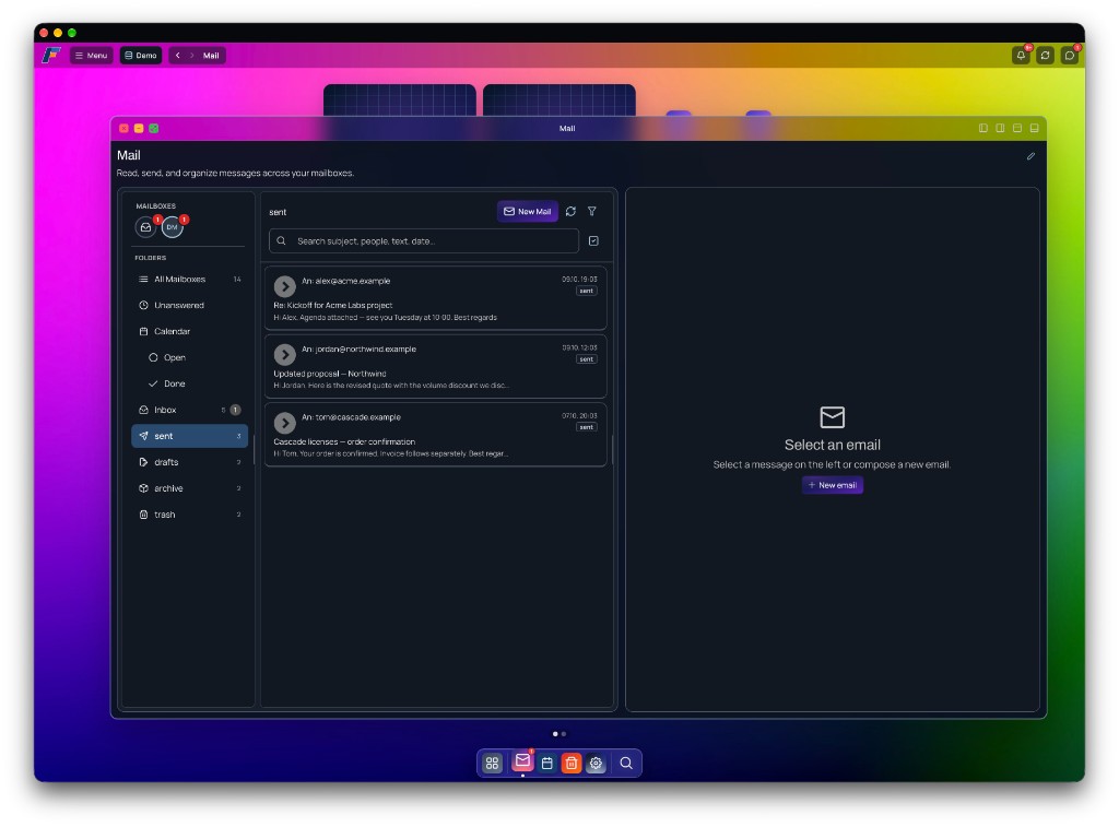 createFLOW – die Plattform für CRM, Dashboards und tägliche Abläufe 7 createFLOW Mail-App mit Ordnern und Nachrichtenliste