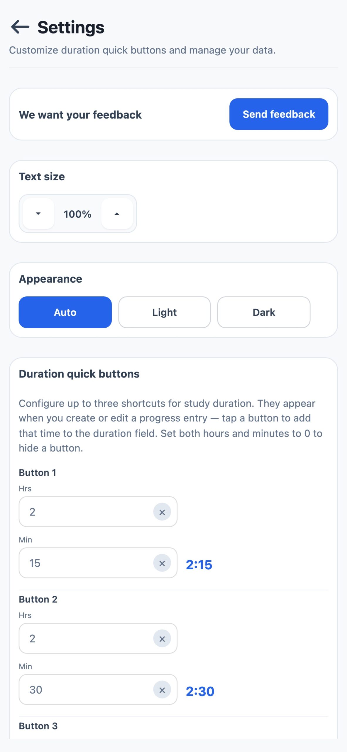 createSTUDY – die iPhone-App für Lernnotizen, Skizzen und Lesefortschritt 3 createSTUDY Screenshot: Einstellungen